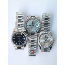 DayDate 40mm Diamond Bezel Pres SS Silver&Blue&Black dials Diamonds Marker Bracelet BP A2836