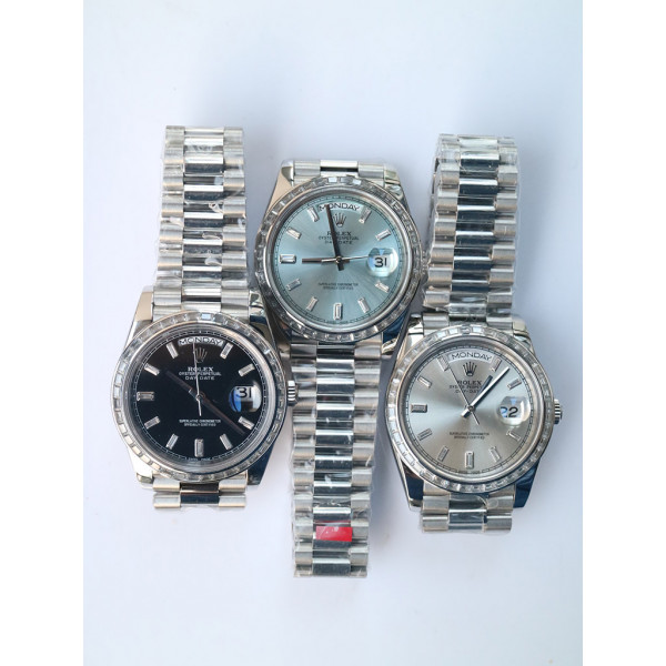 DayDate 40mm Diamond Bezel Pres SS Silver&Blue&Black dials Diamonds Marker Bracelet BP A2836