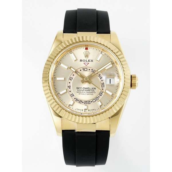 Sky-Dweller 336238 Gain Weight YG 1:1 Best Edition Gold Dial On Oysterflex Rubber Strap ZF Asian 2824