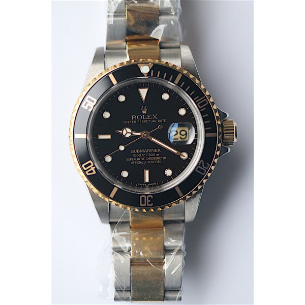 Submariner 16613LN SS/YG TT Black Dials Bracelet BP A2813