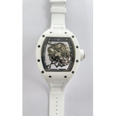 RM055 White Ceramic Best Edition Skeleton Dial on White Rubber Strap Clone RMUL2 BBR