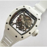 RM055 White Ceramic Best Edition Skeleton Dial on White Rubber Strap Clone RMUL2 BBR