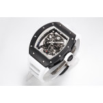 RM055 Black Ceramic Best Edition Skeleton Dial on White Rubber Strap Clone RMUL2 BBR