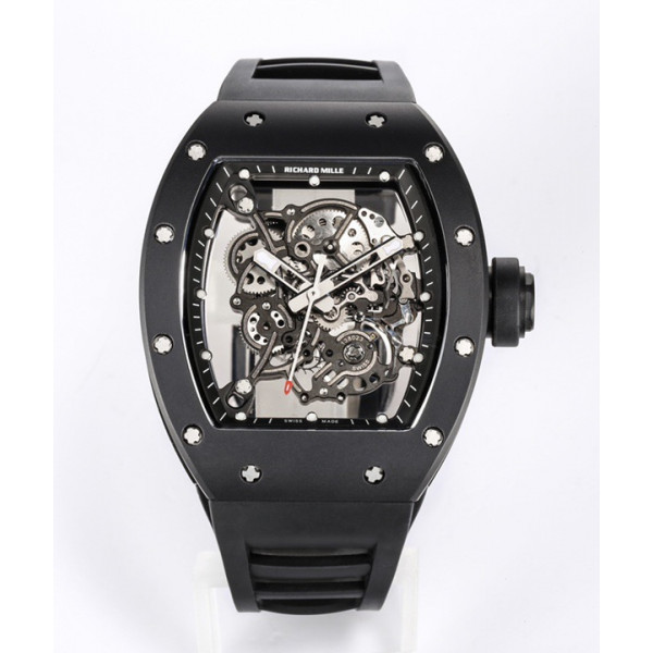 RM055 Black Ceramic Best Edition Skeleton Dial on Black Rubber Strap Clone RMUL2 BBR