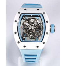 RM055 White Ceramic Best Edition Skeleton Dial Blue Inner Bezel Rubber Strap Clone RMUL2 BBR