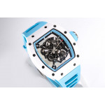 RM055 White Ceramic Best Edition Skeleton Dial Blue Inner Bezel Rubber Strap Clone RMUL2 BBR