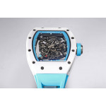 RM055 White Ceramic Best Edition Skeleton Dial Blue Inner Bezel Rubber Strap Clone RMUL2 BBR