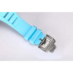 RM055 White Ceramic Best Edition Skeleton Dial Blue Inner Bezel Rubber Strap Clone RMUL2 BBR