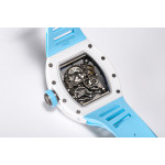 RM055 White Ceramic Best Edition Skeleton Dial Blue Inner Bezel Rubber Strap Clone RMUL2 BBR