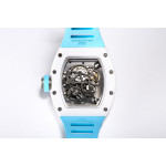 RM055 White Ceramic Best Edition Skeleton Dial Blue Inner Bezel Rubber Strap Clone RMUL2 BBR