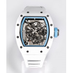 RM055 White Ceramic Best Edition Skeleton Dial Blue Inner Bezel Rubber Strap Clone RMUL2 BBR