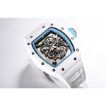 RM055 White Ceramic Best Edition Skeleton Dial Blue Inner Bezel Rubber Strap Clone RMUL2 BBR