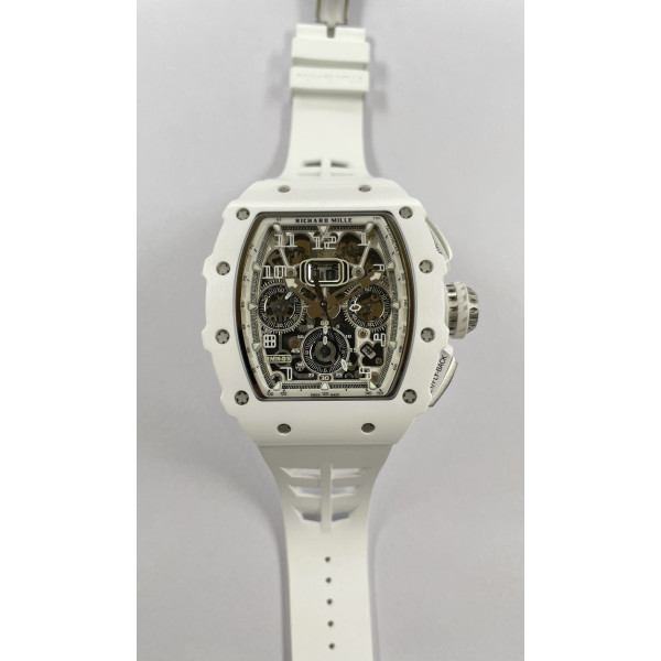 RM011 Titanium Case White Ceramic Bezel Chronograph Best Edition Skeleton Dial on White Rubber Strap KUF A7750