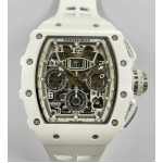 RM011 Titanium Case White Ceramic Bezel Chronograph Best Edition Skeleton Dial on White Rubber Strap KUF A7750