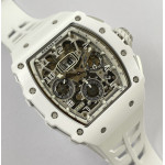 RM011 Titanium Case White Ceramic Bezel Chronograph Best Edition Skeleton Dial on White Rubber Strap KUF A7750