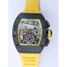 RM011 NTPT Carbon Chrono 1:1 Best Edition Crystal Skeleton Dial Yellow Inner Bezel Yellow Rubber Strap A7750 KVF