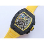 RM011 NTPT Carbon Chrono 1:1 Best Edition Crystal Skeleton Dial Yellow Inner Bezel Yellow Rubber Strap A7750 KVF