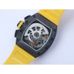 RM011 NTPT Carbon Chrono 1:1 Best Edition Crystal Skeleton Dial Yellow Inner Bezel Yellow Rubber Strap A7750 KVF