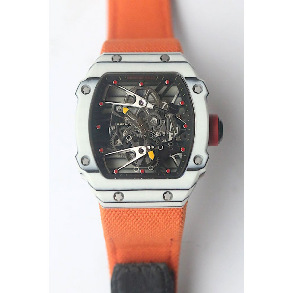 RM027-02 Rafael Nadal White Forge Carbon Bezel Skeleton Dial Orange Nylon Strap 6T51