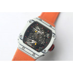 RM027-02 Rafael Nadal White Forge Carbon Bezel Skeleton Dial Orange Nylon Strap 6T51