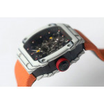 RM027-02 Rafael Nadal White Forge Carbon Bezel Skeleton Dial Orange Nylon Strap 6T51