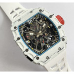 RM035-03 White Carbon/Red Crown Skeleton Dial White Rubber Strap Asian Skeleton movement