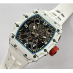 RM035-03 White Carbon/Red Crown Skeleton Dial White Rubber Strap Asian Skeleton movement