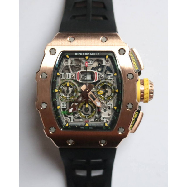 RM011 RG Chronograph RG Case 1:1 Best Edition Crystal Skeleton Dial Rubber Strap A7750 KVF