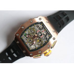 RM011 RG Chronograph RG Case 1:1 Best Edition Crystal Skeleton Dial Rubber Strap A7750 KVF