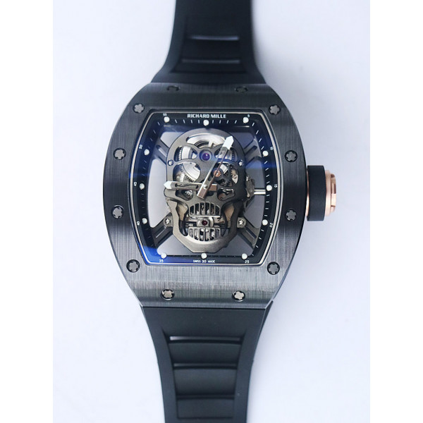 RM052 Skull Black Ceramic 1:1 Best Edition PVD Skeleton Dial  Black Rubber Strap NH05A ZF