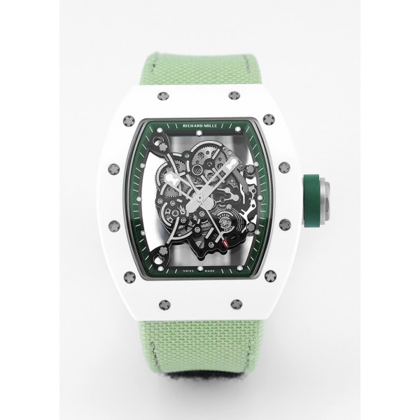 RM055 White Ceramic Best Edition Skeleton Dial Green Inner Bezel Nylon Strap KUF NH05