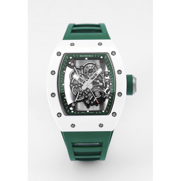 RM055 White Ceramic Best Edition Skeleton Dial Green Inner Bezel Rubber Strap KUF NH05