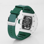 RM055 White Ceramic Best Edition Skeleton Dial Green Inner Bezel Rubber Strap KUF NH05