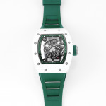 RM055 White Ceramic Best Edition Skeleton Dial Green Inner Bezel Rubber Strap KUF NH05