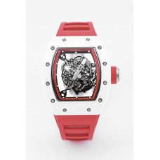 RM055 White Ceramic Best Edition Skeleton Dial Red Inner Bezel Rubber Strap KUF NH05