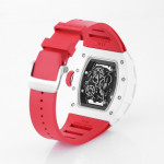 RM055 White Ceramic Best Edition Skeleton Dial Red Inner Bezel Rubber Strap KUF NH05