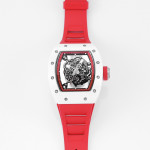 RM055 White Ceramic Best Edition Skeleton Dial Red Inner Bezel Rubber Strap KUF NH05