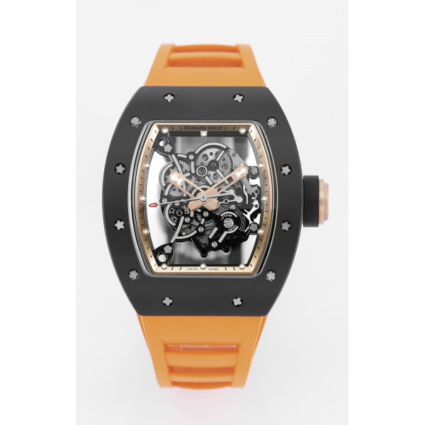 RM055 Black Ceramic Best Edition Skeleton Dial Orange Rubber Strap KUF NH05