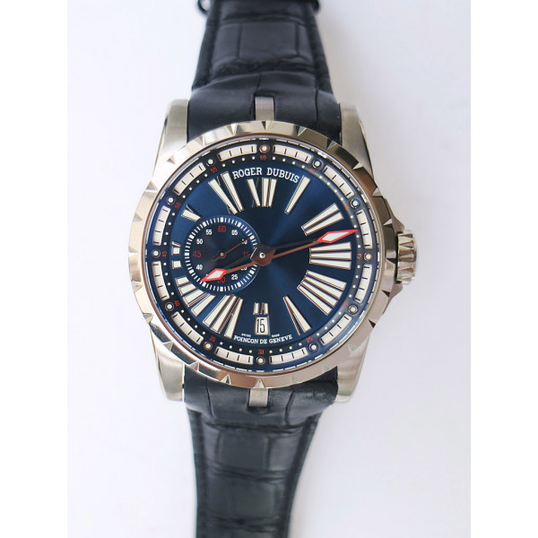 Excalibur DBEX0543 Titanium 1:1 Best Edition Blue Dial Black Leather Strap Micro Rotor Movement  TBF