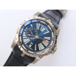 Excalibur DBEX0543 Titanium 1:1 Best Edition Blue Dial Black Leather Strap Micro Rotor Movement  TBF