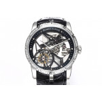 Excalibur Rddbex0393 SS Diamonds Bezel Best Edition Skeleton Dial Leather Strap A2136 Tourbillon BBR