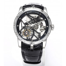 Excalibur Rddbex0393 SS Diamonds Bezel Best Edition Skeleton Dial Leather Strap A2136 Tourbillon BBR