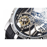 Excalibur Rddbex0393 SS Diamonds Bezel Best Edition Skeleton Dial Leather Strap A2136 Tourbillon BBR