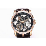 Excalibur Rddbex0393 RG Diamonds Bezel Best Edition Skeleton Dial Leather Strap A2136 Tourbillon BBR