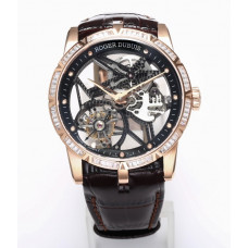 Excalibur Rddbex0393 RG Diamonds Bezel Best Edition Skeleton Dial Leather Strap A2136 Tourbillon BBR