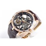 Excalibur Rddbex0393 RG Diamonds Bezel Best Edition Skeleton Dial Leather Strap A2136 Tourbillon BBR