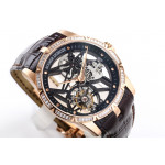 Excalibur Rddbex0393 RG Diamonds Bezel Best Edition Skeleton Dial Leather Strap A2136 Tourbillon BBR