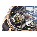 Excalibur Rddbex0393 RG Diamonds Bezel Best Edition Skeleton Dial Leather Strap A2136 Tourbillon BBR