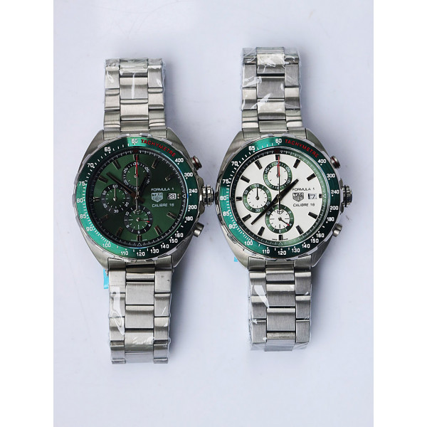 Tag F1 Chrono Calibre 16 SS Green&White Dials Bracelet Quartz 