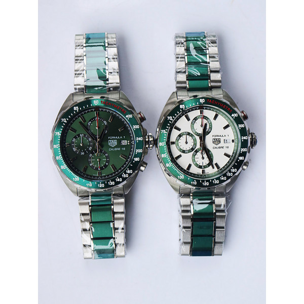 Tag F1 Chrono Calibre 16 SS TT Green&White Dials Bracelet Quartz